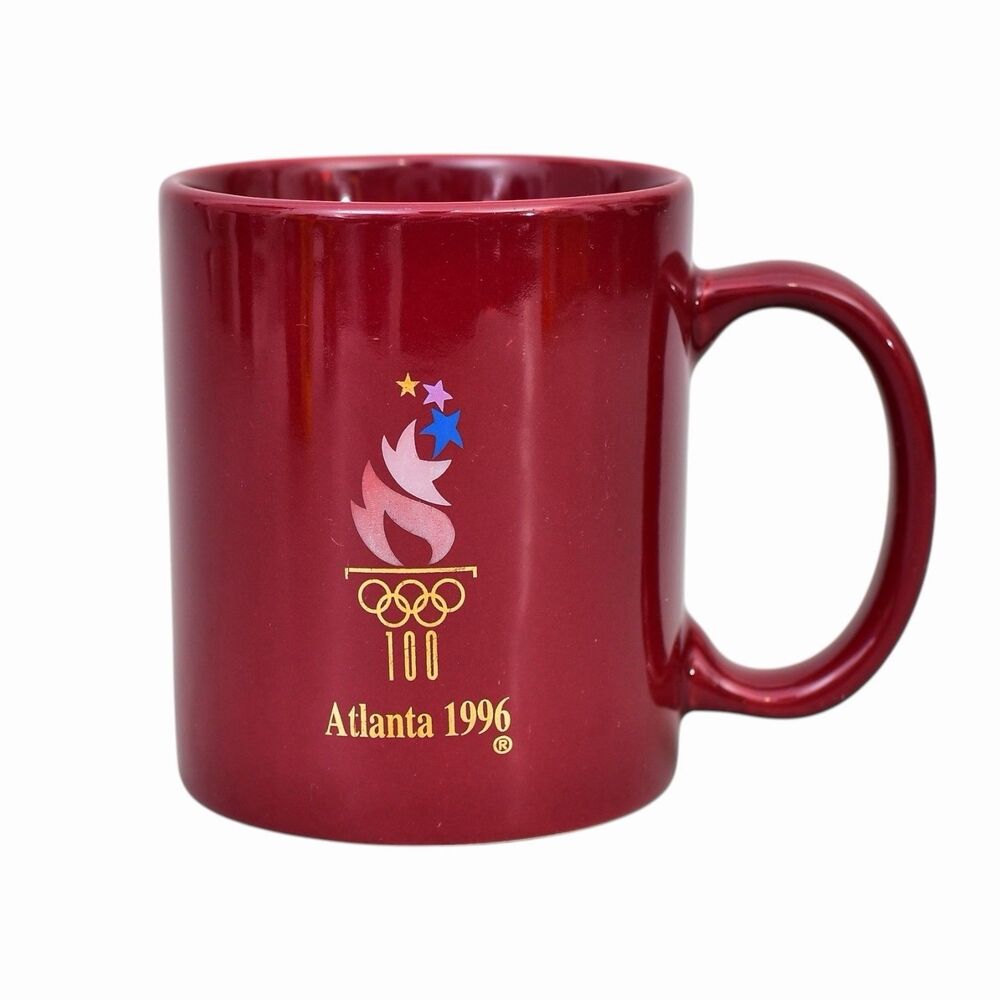 Atlanta 1996 Olympics 100 Crimson Coffee Cup Mug Burgundy Vintage